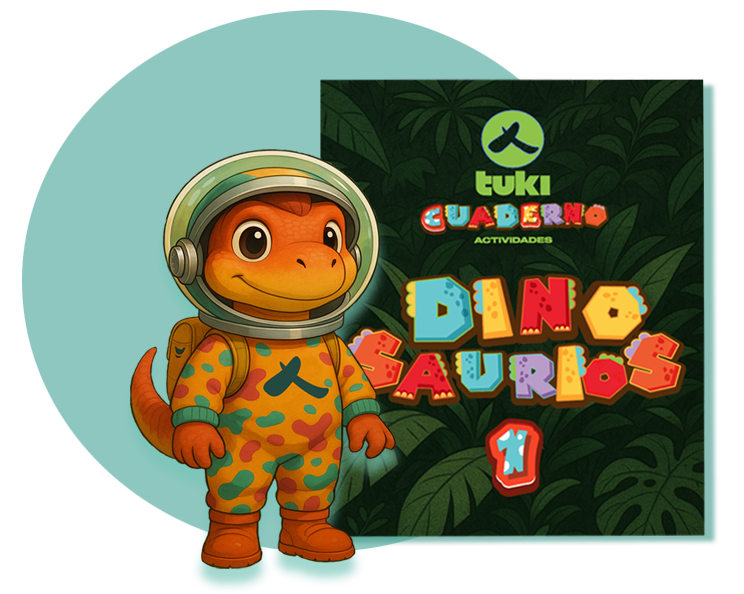 Dino y cuaderno